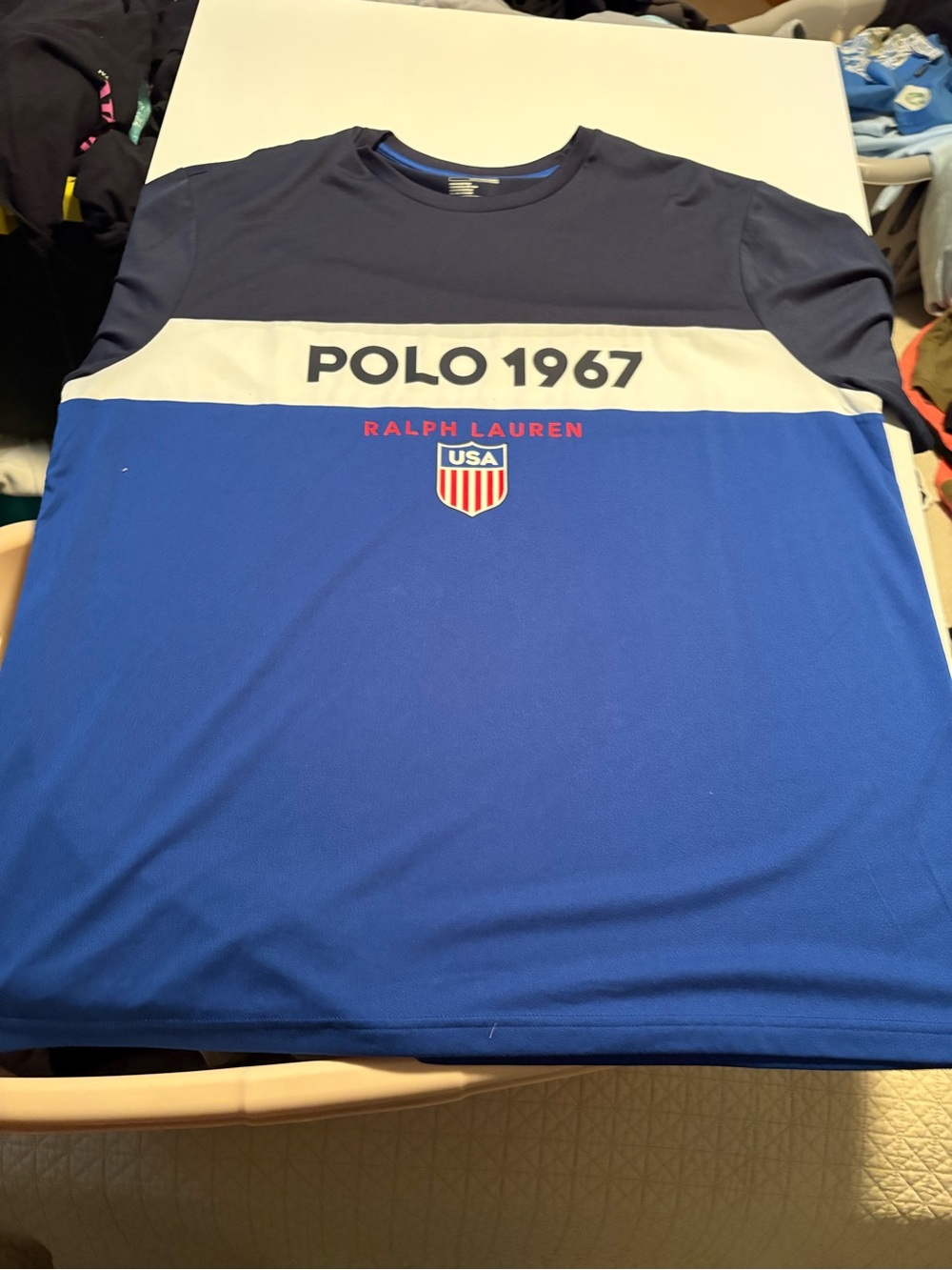 Ralph Lauren Polo 1967 Colorblock Tee - Blue/White/Black with Red Accents